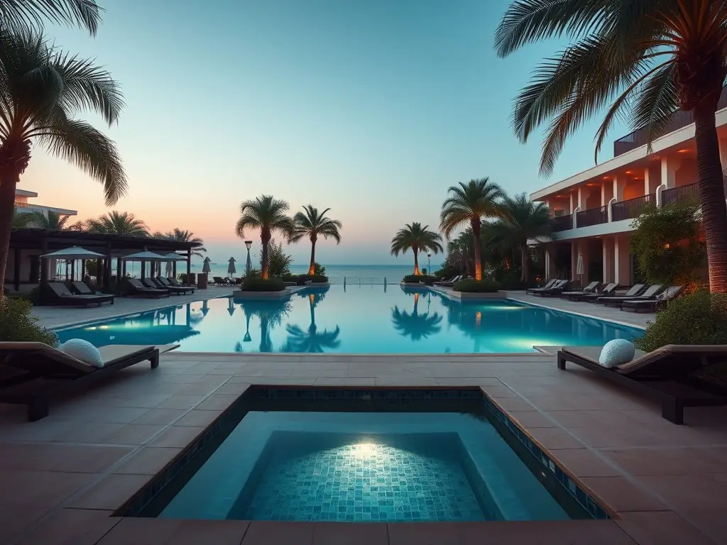 An inviting photograph of the outdoor pool and pool house, capturing the essence of relaxation and entertainment within the villa's grounds.