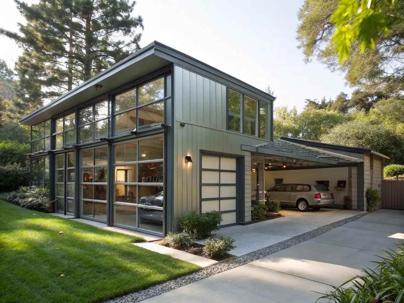 A detailed image of the three-car garage integrated into the villa's design, highlighting its accessibility and modern aesthetic.